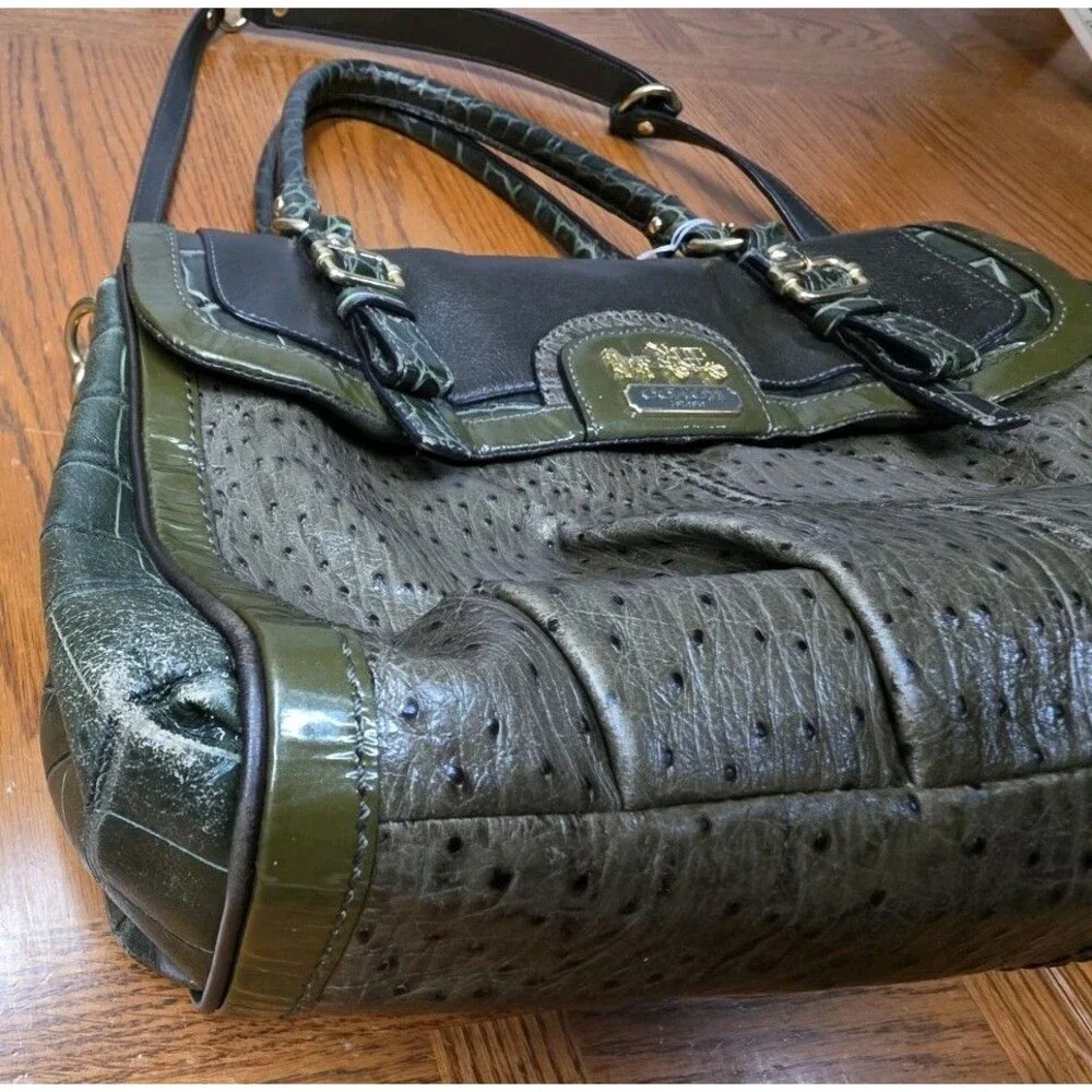 COACH PINNACLE GREEN OSTRICH GATOR MIXED LEATHER SATCHEL LIMITED EDITION #18611